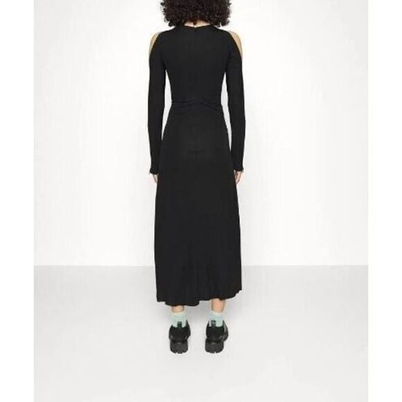 Victoria Beckham Women's Sz 6 Black L/S Open Shoulder Jersey Midi Dress $1250 - Picture 3 of 3